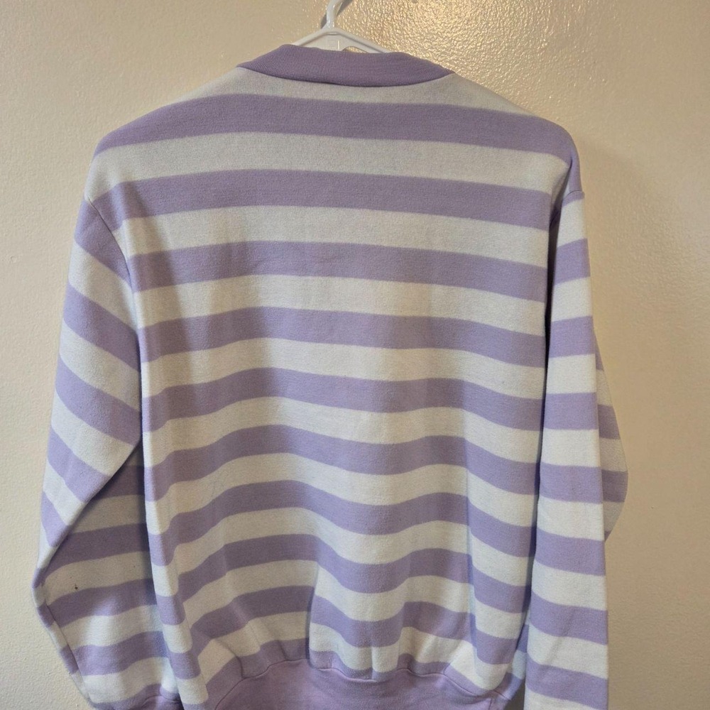 Vintage Longstreet Striped Sweatshirt Purple White V-Stitch Crewneck Pullover - Picture 3 of 6